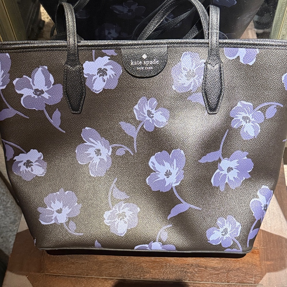 kate spade Black Tote with Lavender Floral Print